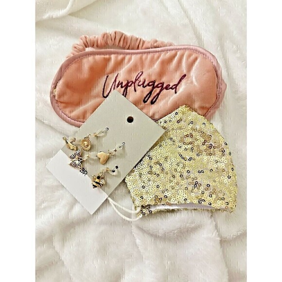 NEW Accessory Lot Nordstrom BP. Charm Set Unplugged Eye Mask Sequin Face Mask - Picture 1 of 7